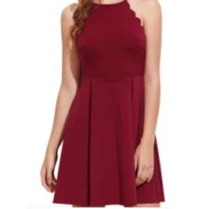 Dark Red Scalloped Halter Pleated Mini Dress - Charlotte Russe